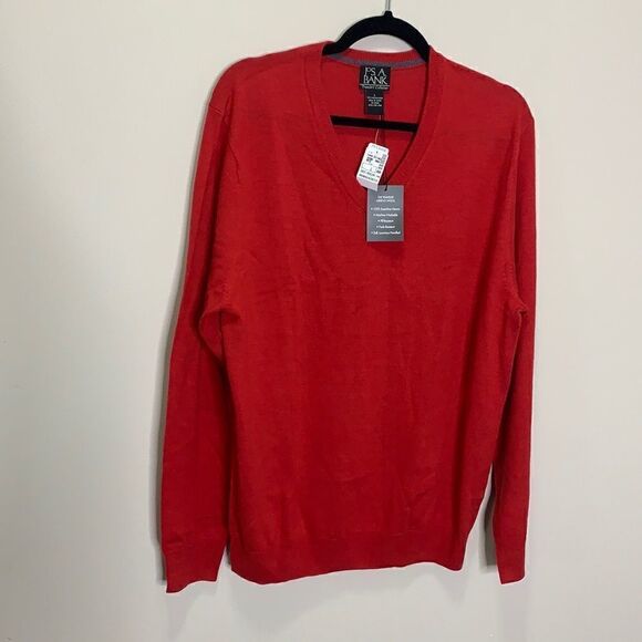 Joseph A Bank merino wool red sweater NWT large (C1) - Picture 2 of 6